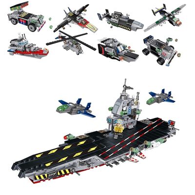 Aircraft carrier 8 in 1, with 725 pieces. Build 8 individual models with 2 shapes each. DMAK0275C91