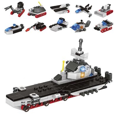 10-in-1 convertible aircraft carrier, with 235 pieces. Build 10 individual models. DMAK0316C91