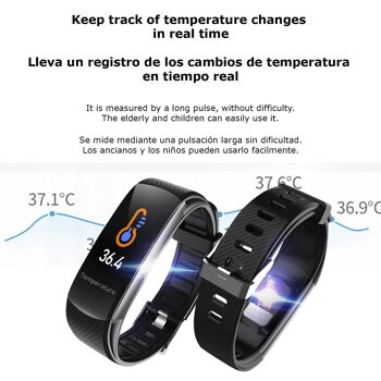 Bracelet intelligent T118 avec mesure de la température corporelle, de l'O2 sanguin et de la pression artérielle DMAC0049C01 2