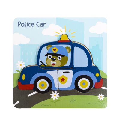 Puzzle en bois pour enfants, 4 pièces. Conception de voitures de police. DMAH0073C32