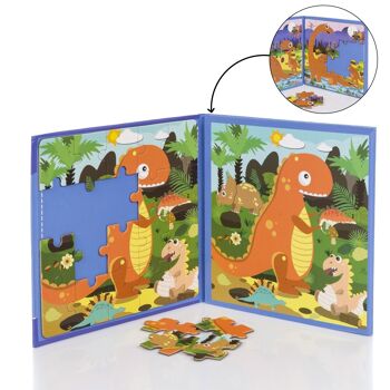 Puzzle design Paradis des Dinosaures de 40 pièces magnétiques. Format livre, 2 puzzles de 20 pièces en 1. DMAG0144C32 3