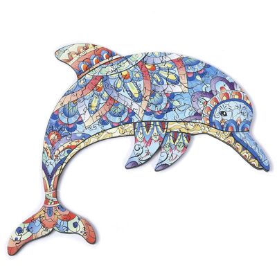 3D wooden puzzle DIY silhouette shape. With individual pieces with different designs. In polychrome wood. A3 size. DOLPHIN DESIGN. DMAL0029C91V9