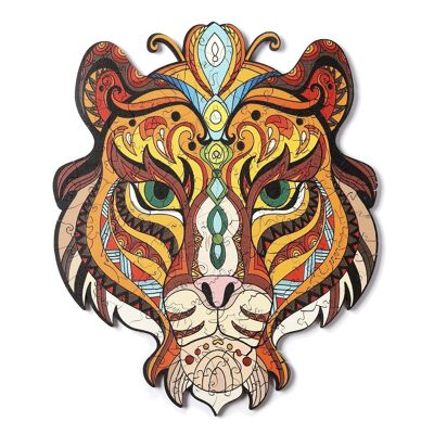 Puzzle en bois 3D en forme de silhouette DIY. Avec des pièces individuelles avec des designs différents. En bois polychrome. Format A3.MOTIF TIGRE. DMAL0029C91V7