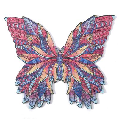 Puzzle en bois 3D en forme de silhouette DIY. Avec des pièces individuelles avec des designs différents. En bois polychrome. Format A4.MOTIF PAPILLON. DMAL0030C91V2