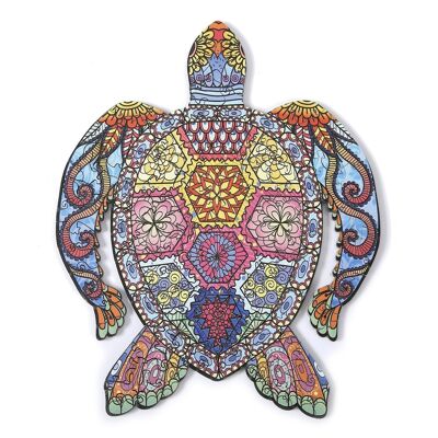 3D wooden puzzle DIY silhouette shape. With individual pieces with different designs. In polychrome wood. A4 size. TURTLE DESIGN. DMAL0030C91V5