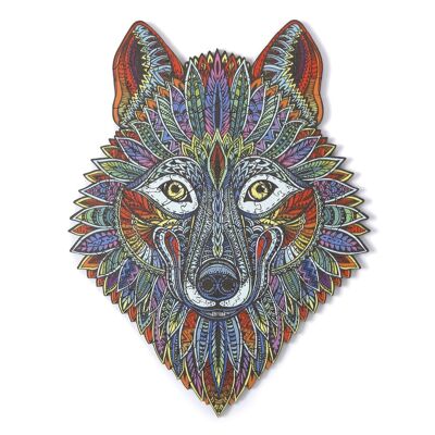 3D wooden puzzle DIY silhouette shape. With individual pieces with different designs. In polychrome wood. A5 size. WOLF DESIGN. DMAL0031C91V4