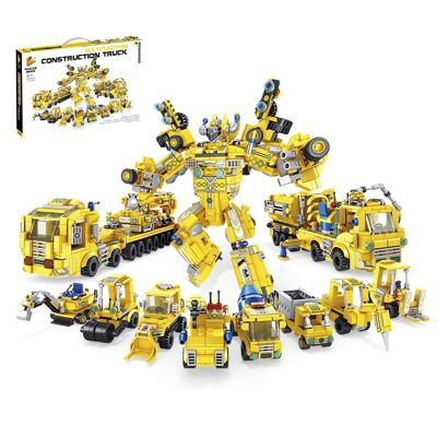 Robot da costruzione, 723 pezzi. Costruisci 8 modelli singoli con 2 forme ciascuno o 2 veicoli medi. DMAK0309C15