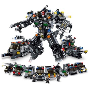 Robot policier, 832 pièces. Construisez 8 modèles individuels avec 2 formes chacun ou 2 véhicules moyens. DMAK0312C04 1