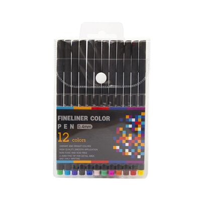 Set of 12 professional COLOR FINELINER markers, fine tip 0.4 mm. Defined and bright colors to outline, illustrations, mandala... DMAL0047C91Q12