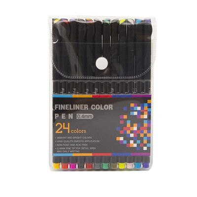 Set of 24 professional COLOR FINELINER markers, fine tip 0.4 mm. Defined and bright colors to outline, illustrations, mandala... DMAL0047C91Q24