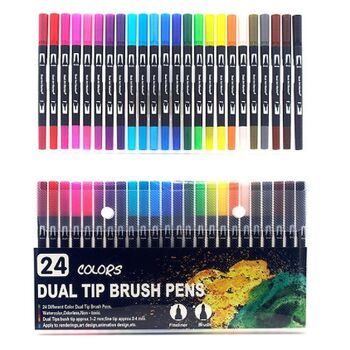 Ensemble de 24 marqueurs de couleur à double embout BLACK LINE, pointe fine 0,4 mm et pointe pinceau aquarelle professionnelle. Forme ronde ergonomique pour lettrage, calligraphie, illustrations... DMAL0046C91Q24 1