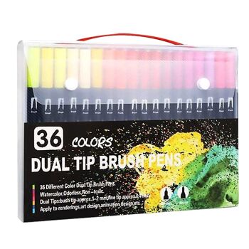 Ensemble de 36 marqueurs doubles BLACK LINEcolor, pointe fine 0,4 mm et pointe pinceau aquarelle professionnelle. Forme ronde ergonomique pour lettrage, calligraphie, illustrations... DMAL0046C91Q36 1