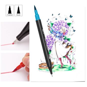 Ensemble de 36 marqueurs doubles BLACK LINEcolor, pointe fine 0,4 mm et pointe pinceau aquarelle professionnelle. Forme ronde ergonomique pour lettrage, calligraphie, illustrations... DMAL0046C91Q36 4