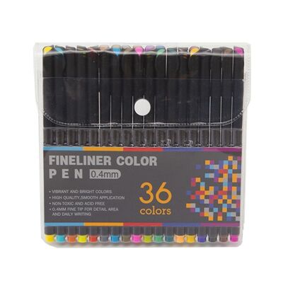 Set of 36 professional COLOR FINELINER markers, fine tip 0.4 mm. Defined and bright colors to outline, illustrations, mandala... DMAL0047C91Q36
