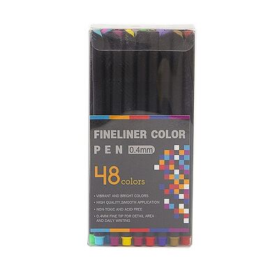 Set di 48 pennarelli professionali COLOR FINELINER, punta fine 0,4 mm. Colori definiti e accesi per delineare, illustrazioni, mandala... DMAL0047C91Q48