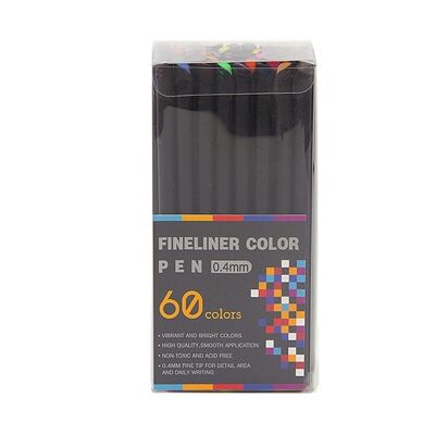 Set of 60 professional COLOR FINELINER markers, fine tip 0.4 mm. Defined and bright colors to outline, illustrations, mandala... DMAL0047C91Q60