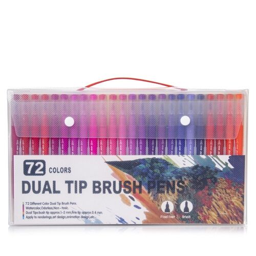 Set 72 Rotuladores color doble punta, punta fina 0,4 mms y punta pincel acuarelable profesional. Forma triángular ergonómica para lettering, caligrafía, ilustraciones… DMAL0044C91Q72