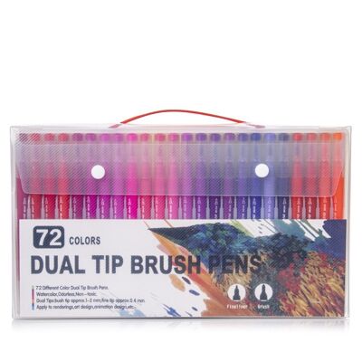 Set of 72 double-ended color markers, fine point 0.4 mm and professional watercolor brush tip. Ergonomic triangular shape for lettering, calligraphy, illustrations... DMAL0044C91Q72