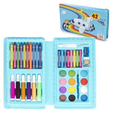 Grundset zum Malen und Zeichnen 42 Teile Wasserfarben, Buntstifte, Marker, Pastelle und Zubehör. DMAL0089C30