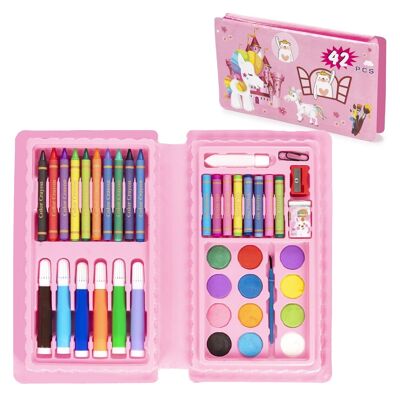 Set básico de pintura y dibujo 42 piezas acuarelas, ceras,rotuladores, pastel y accesorios. DMAL0089C55