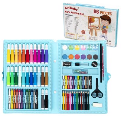 Basic painting and drawing set 86 pieces watercolors, crayons, markers, pastels and pencils with accessories. DMAL0087C30