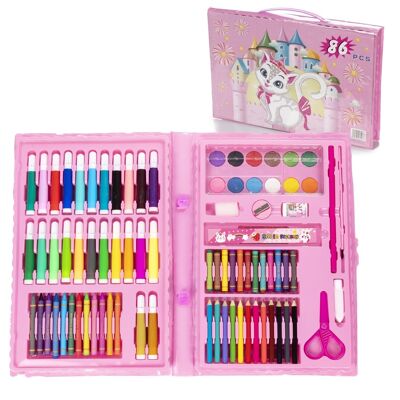 Grundlegendes Mal- und Zeichenset 86-teilige Wasserfarben, Buntstifte, Marker, Pastelle und Bleistifte mit Zubehör. DMAL0087C55