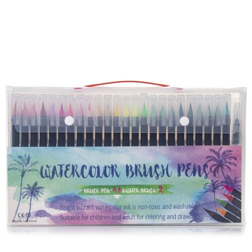 Set de  48+1  Rotuladores con punta de pincel acuarelables con pincel mezclador de agua. Pinceles premium  de nylon flexible para Manga, dibujos y caligrafía. DMAL0016C91Q48