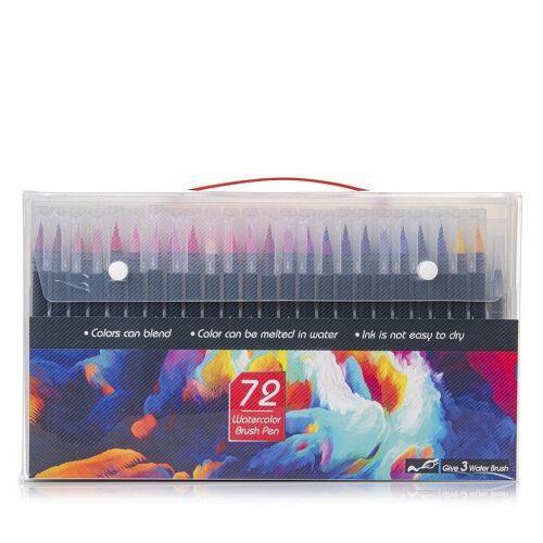 Set de  72+1  Rotuladores con punta de pincel acuarelables con pincel mezclador de agua. Pinceles premium  de nylon flexible para Manga, dibujos y caligrafía. DMAL0016C91Q72