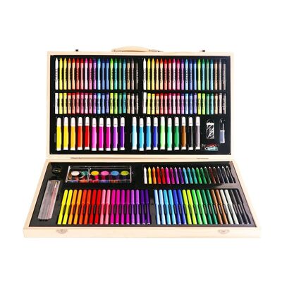 Kunst-Set 180-teilig im Holzetui. Enthält Bleistifte, Wasserfarben, Marker, Buntstifte und Zubehör. DMAL0010C10