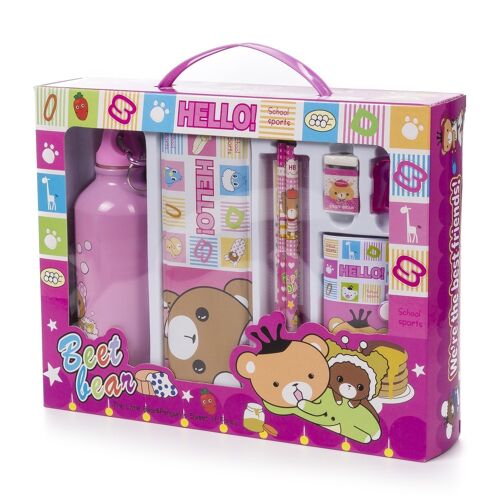 Set de papelería con estuche metálico, accesorios de escritura y botella metálica de agua. DMAH0035C55