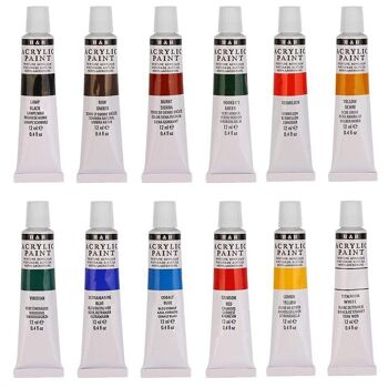 Set de peinture acrylique pour toiles 12 couleurs en tube avec boite de rangement. Pigments riches, ne se décolorent pas. Non toxique. DMAL0020C91Q12 2