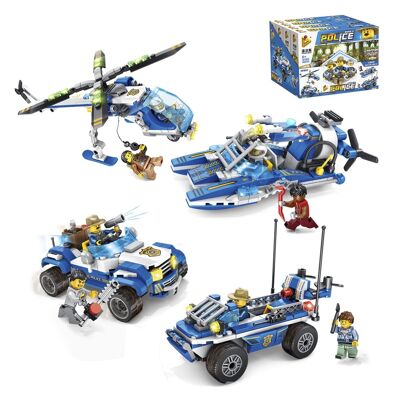 Set Policía 4 en 1, con 769 piezas. Construye 4 modelos individuales con 2 formas cada uno. DMAK0469C30