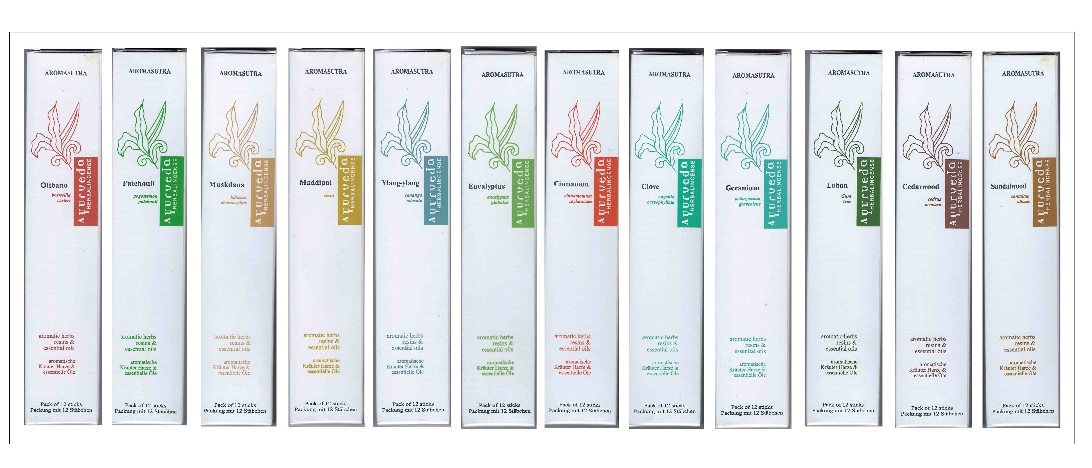 Ayurveda Herbal Räucherstäbchen - 12er Set
(mit unterschiedliche kräuter/gewürze)