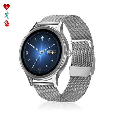 DT66 smartwatch with steel bracelet. Blood pressure and oxygen monitor. Various sports modes. Notifications for iOS and Android. DMAH0158C94CM