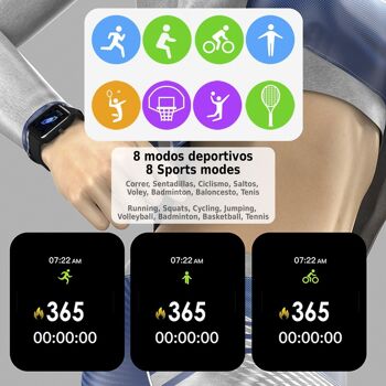Smartwatch H10 avec moniteur de fréquence cardiaque, de pression artérielle et d'O2. 8 modes sportifs. DMAH0069C00 3