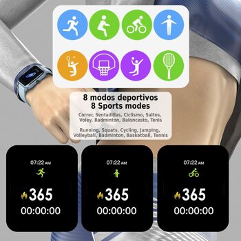 Smartwatch H10 avec moniteur de fréquence cardiaque, de pression artérielle et d'O2. 8 modes sportifs. DMAH0069C34 3