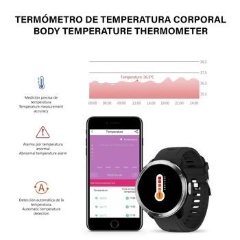 Montre connectée M18 Plus. Bracelet en cuir et silicone. Avec thermomètre corporel, fréquence respiratoire, tension artérielle et O2. mode multisports. DMAF0148C0045 2