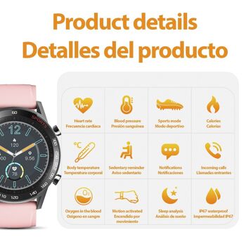 Smartwatch T23 avec température corporelle, pression artérielle, oxygène sanguin et mode multisport. DMAD0191C0400 2