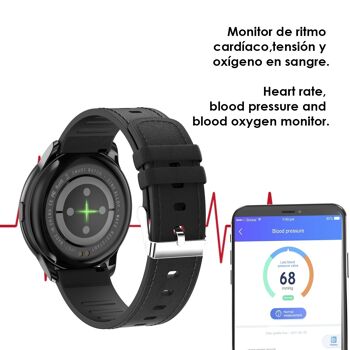 Smartwatch Y90 avec 8 modes sportifs, O2 et tensiomètre. Notifications avec message à l'écran. Bracelet en cuir. DMAL0003C00CC 2