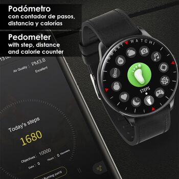 Smartwatch Y90 avec 8 modes sportifs, O2 et tensiomètre. Notifications avec message à l'écran. Bracelet en cuir. DMAL0003C00CC 4
