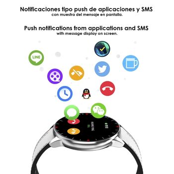 Smartwatch Y90 avec 8 modes sportifs, O2 et tensiomètre. Notifications avec message à l'écran. Bracelet en cuir. DMAL0003C00CC 5