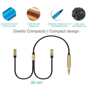 Convertisseur séparateur de double minijack femelle (microphone et haut-parleur) vers minijack mâle. Utilisez des casques PC avec micro sur votre smartphone et votre tablette. DMAF0046C96 5