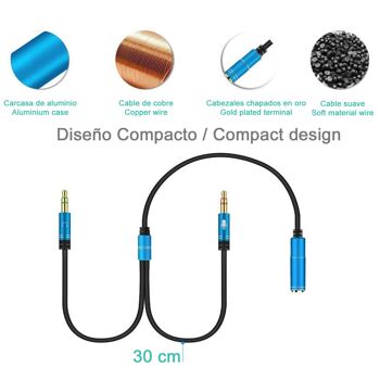 Convertisseur séparateur de minijack (femelle) vers minijack double mâle (microphone et haut-parleur). Utilisez des écouteurs avec un microphone intégré et une seule miniprise sur votre PC. DMAF0047C30 2