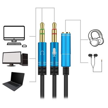 Convertisseur séparateur de minijack (femelle) vers minijack double mâle (microphone et haut-parleur). Utilisez des écouteurs avec un microphone intégré et une seule miniprise sur votre PC. DMAF0047C30 3