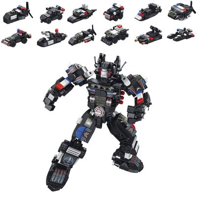 SWAT Mecha 12 in 1, with 600 pieces. Build 12 individual models with 2 shapes each. DMAK0303C91