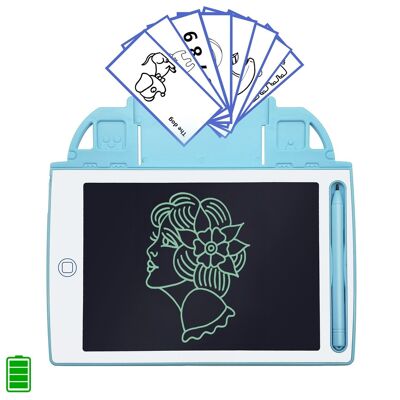 8.4 inch LCD writing and drawing tablet. Portable, with erasure lock and rechargeable battery. Includes learning cards for writing and drawing. DMAN0147C31
