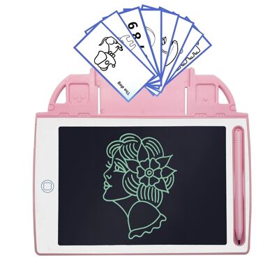 8.4 inch LCD writing and drawing tablet. Portable, with erasure lock. Includes learning cards for writing and drawing. DMAN0146C56