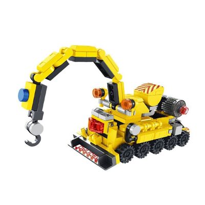 Construction vehicles 6 in 1, with 288 pieces. Build 6 individual construction vehicles (with 2 shapes each), snap together and convert into a super construction machine. DMAK0227C15