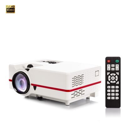 LED video projector up to 150 inches, 3000:1 contrast. HDMI, USB connections, includes antenna input. Remote control. DMAG0205C01