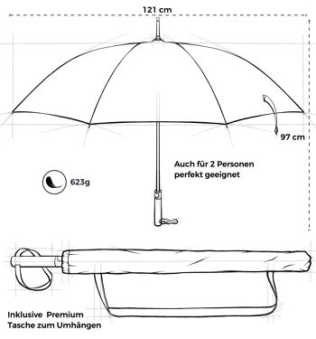Parapluie haut de gamme | Effet lotus | Manche en bois | Parapluie bâton bleu 5